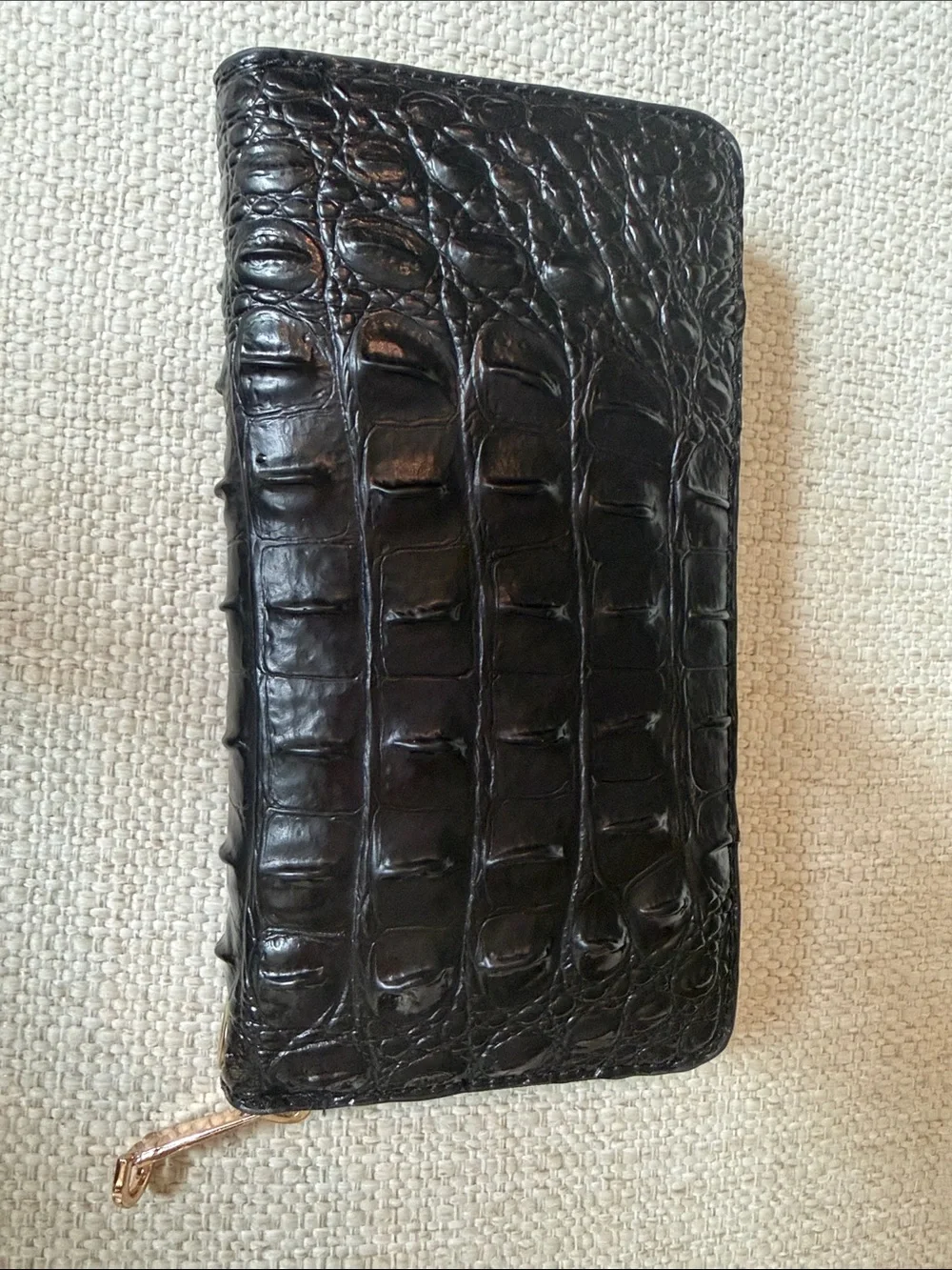 Brahmin Black Croc-Embossed Leather Zip Wallet with Gold Hardware